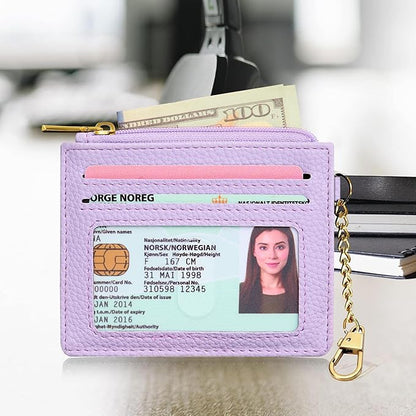 SEAVILIA Card Holder Keychain Wallet for Women with ID Window RFID Blocking Coin Purse Bee Gifts Slim Minimalist Small PU Leather