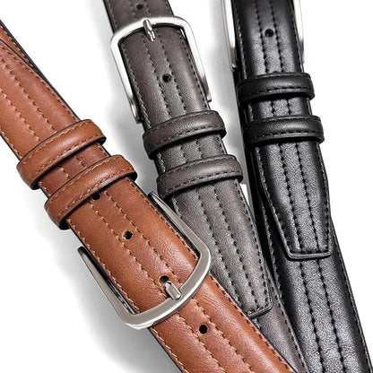 Men's Vegan Faux Leather Belt Classic Work Business Dress Belt 1-3/8"(35mm) wide