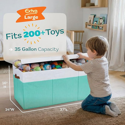 SoftOwl Extra Large Toy Storage Organizer with Lid - Sturdy, Collapsible Toy Chest Storage Box Design - Toys Bin with Dividers for Kids, Nursery, Bedroom, Playroom 37"x16"x14"
