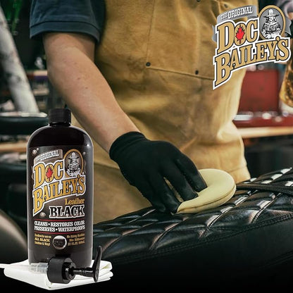 Doc Baileys Leather Black Care -Premium Quality All In One Leather Cleaner, Conditioner, Waterproofer & Protectant - For your Car, Bike, Horse Tack, Home Decor and Other Leather Needs 32oz Bottle