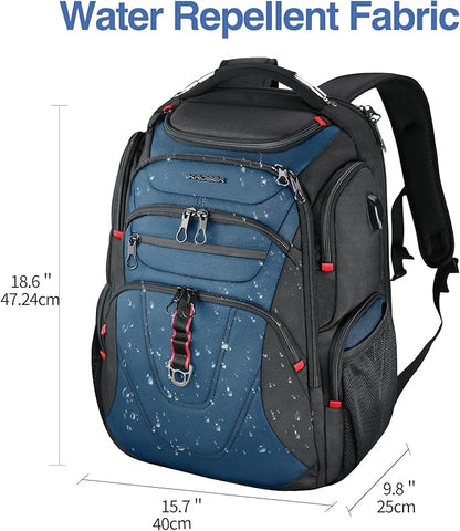 KROSER TSA Friendly Travel Laptop Backpack 17.3 inch XXXL Gaming Backpack Water-Repellent College Daypack Business Backpack with RFID Pockets & USB Port for Men/Women-Black/Haze Blue