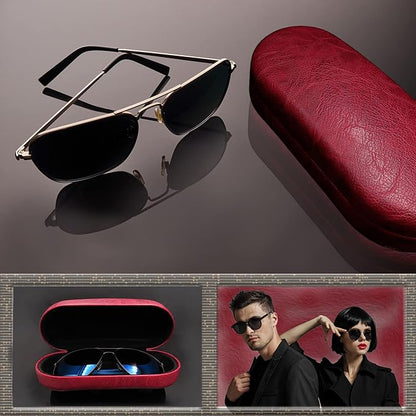 MyEyeglassCase - Large Sunglasses Case - Hard Glasses Case Holder w/Pouch & Cloth - Eyeglass Case Aviator Frames Men & Women