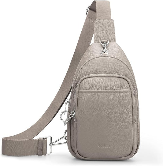 befen Genuine Leather Small Sling Bag for Women Anti-Theft Crossbody Chest Bags Multi-Pockets Fanny Pack with RFID Card Slots