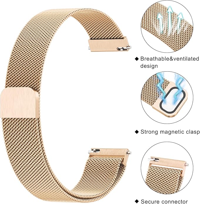 18mm Metal Bands for Garmin Venu 3S / Venu 4 41mm / Venu 2S / Vivoactive 4S / Vivomove 3S / Forerunner 265s Watch Bands, Quick Release Stainless Steel Metal Replacement Wristband Strap for Garmin Forerunner 255s/265s Bands Women Men