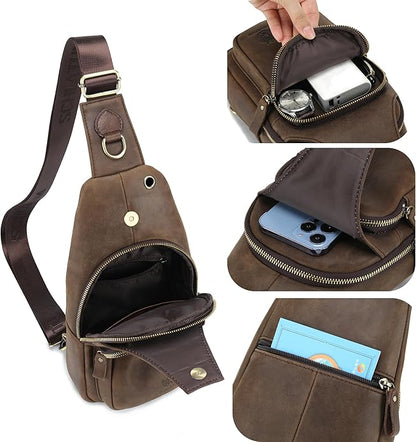 LUKZIJAES Genuine Leather Sling Bag for Men