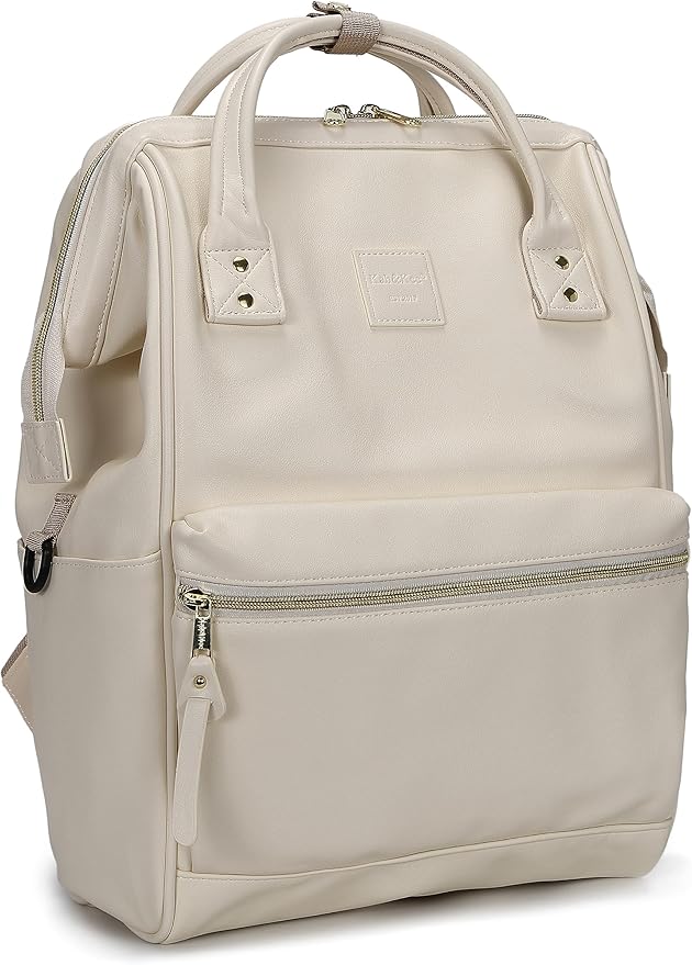 Kah&Kee Leather Backpack for Women and Men 15-inch Laptop Bag | Teacher Professional, Diaper Bag Backpack, Ideal for Work, School, Nurse, College & Travel (Ivory II, Medium)