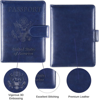 Sizobi Passport Holder for Travel,RFID Passport Cover Wallet for Women Men,Leather Passport Book Card Holder Case for International Travel Must Haves Accessories,Cruise Ship Essentials Gifts,Dark Blue