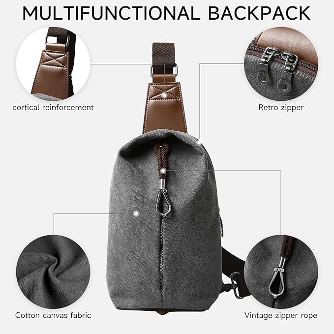MOYYI Canvas Sling Bag Small Crossbody Bag for Men & Women, 2.5L Mini Casual Daypack Shoulder Bag, 2.5L Capacity (Grey)