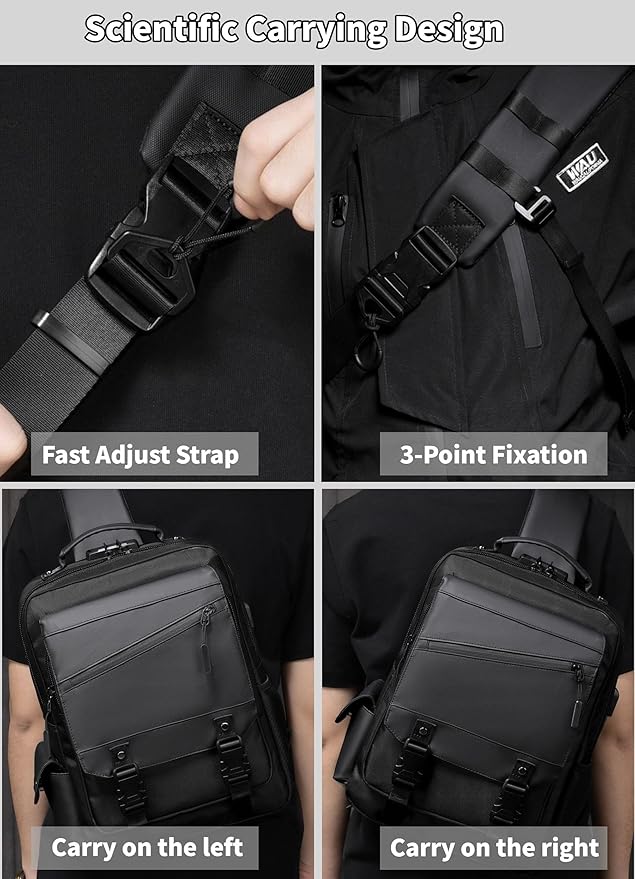 BASICPOWER Laptop Sling Bag for Men Women, Sling Backpack Crossbody Bag Fits 14 inch Computer with USB Port Anti-theft