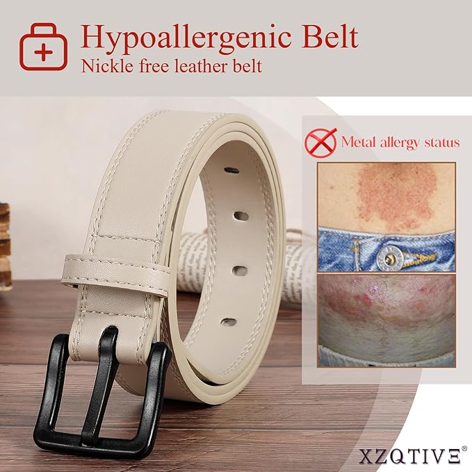 XZQTIVE Men’s Metal Free Belt Hypoallergenic Leather Belts For Jeans Dress Nickle Free TSA Belt With Black Buckle