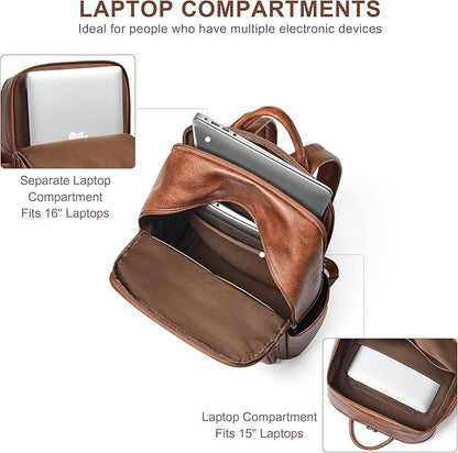 Shrrie Laptop Backpack for Women 16 Inch,Vegan Leather Travel Backpack Purse Work Business Computer Backpacks Teacher Nurse College Laptop Bookbag Casual Daypack,Two-toned Brown