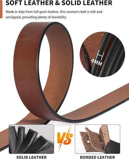Womens Belts for Jeans Genuine Leather Belt Vintage Solid Brass Circle buckle Gift Box Packaging