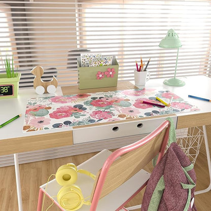 QIYI Large Mouse Pad, Pink Floral Desk Mat for Desktop, Women Girls PU Leather Waterproof Gaming Mousepad, Computer Laptop Desk Accessories Protector Writing Pads for School Office Home 31.5" x 15.7"
