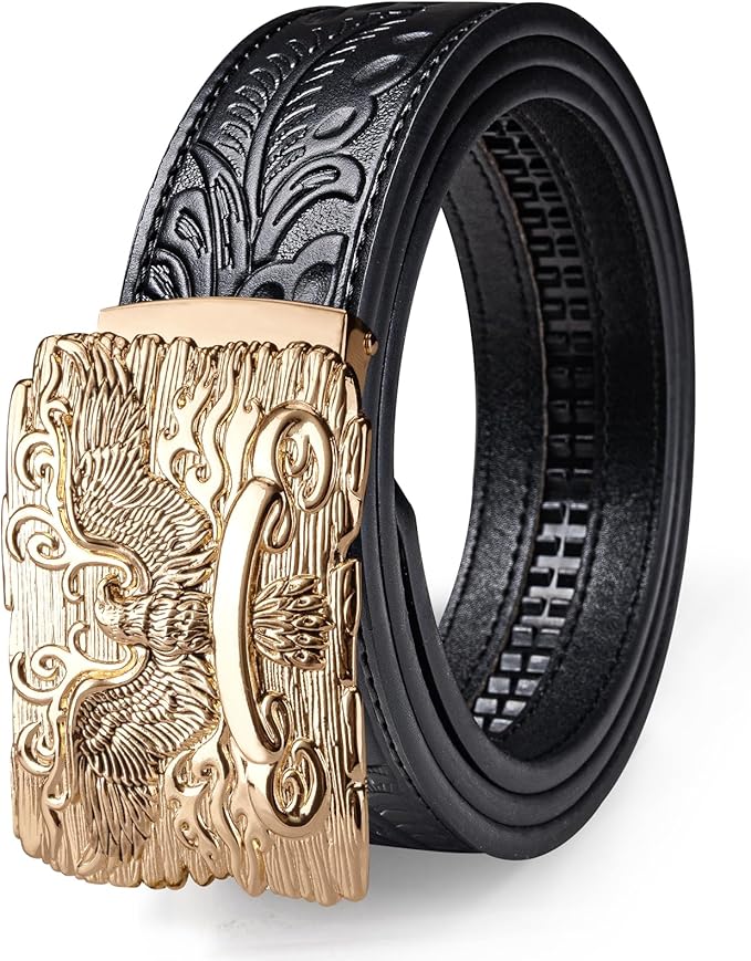 Dubulle Designer Mens Belts, Sliding Automatic Buckle Ratchet Dress Belt TOP Genuine Leather Strap Gifts