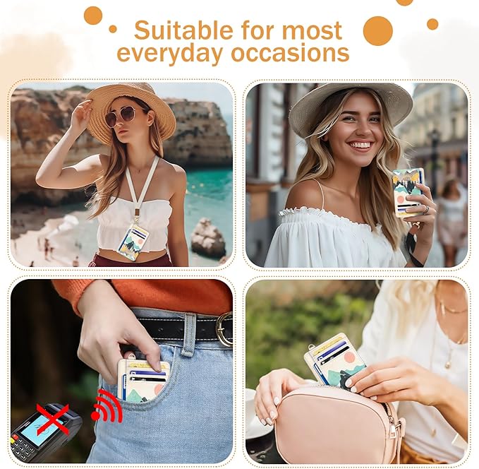 Yonlevres Credit Card Holder Slim Wallet, Sunrise Mountain RFID Wallet Women Front Pocket Card Holder Travel Thin Small Cute ID Window PU Leather RFID Blocking Case Organizer