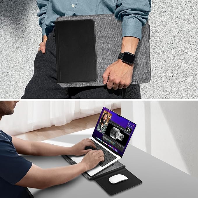 Fintie Sleeve Case for MacBook Air 13.6 A3449 A3240 A3113 A2681, Pro 14 A3427 A3426 A3434 A3401 A3185 A3112 A2992 A2918 A2779 A2442, MacBook Pro/Air/Neo 13 - Slim Bag Cover with Stand, Gray/Black