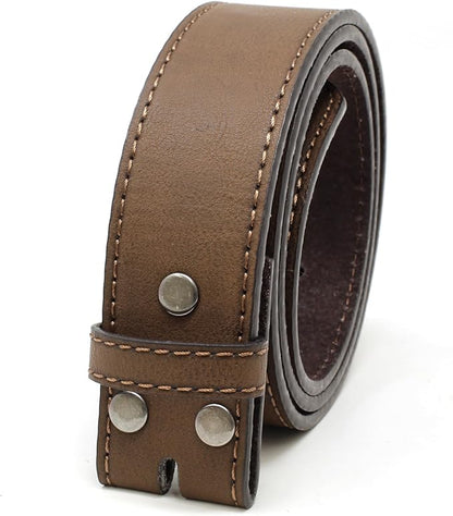 BC Belts Leather Belt Strap with Vintage Distressed Texture 1.5" Wide with Snaps and without Buckle