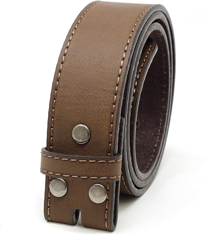 BC Belts Leather Belt Strap with Vintage Distressed Texture 1.5" Wide with Snaps and without Buckle