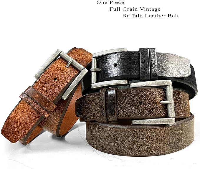 BS304 Genuine Full Grain Vintage Leather Belt Strap or Belt with Buckle_1-1/2"(38mm) wide