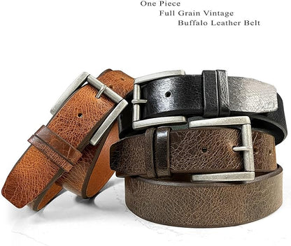 BS304 Genuine Full Grain Vintage Leather Belt Strap or Belt with Buckle_1-1/2"(38mm) wide