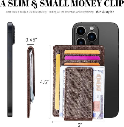 Toughergun Slim Wallet for Men RFID Blocking Money Clip, Minimalist Front Pocket Credit Card Holder, Magnetic Thin Mens Wallets with ID Window
