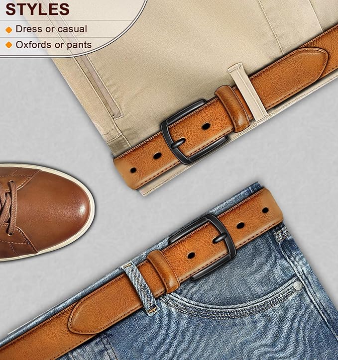 KEMISANT Men Belt-Genuine Leather Belt for Men Dress Casual Golf Jeans 1 3/8"