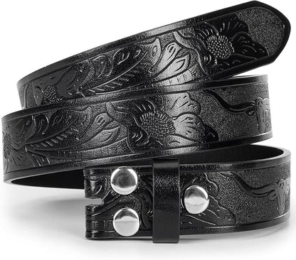 IZUS Vintage Western Belt Strap without Buckle Longhorn-Bull-Embossed Cowboy Belt for Women Men 1-1/2" Wide PU Leather Strap