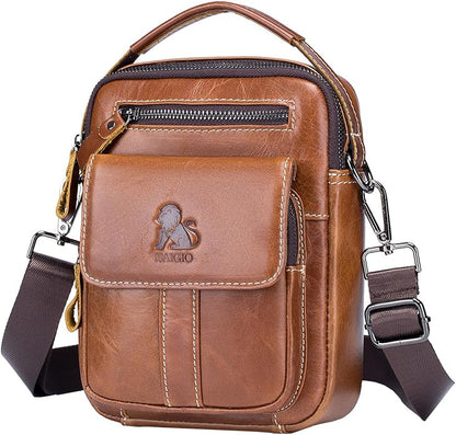 BAIGIO Genuine Leather Small Messenger Bag for Men Crossbody Shoulder Bag for Ipad MIni Handbag Man Purse for Daily Business | Genuine Leather, Small, for Ipad Mini, Man Purse, for Daily Business