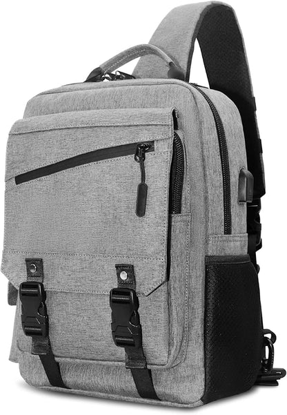 BASICPOWER Laptop Sling Bag for Men Women, Sling Backpack Crossbody Bag Fits 14 inch Computer with USB Port Anti-theft