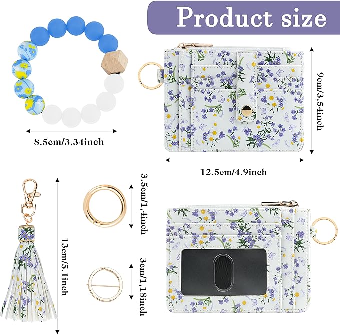 KNGITRYI Wallet Keychain Wristlet for Women,Slim RFID Credit Card Holder Purse Tassel Keychain Bangle Key Ring for Men Women