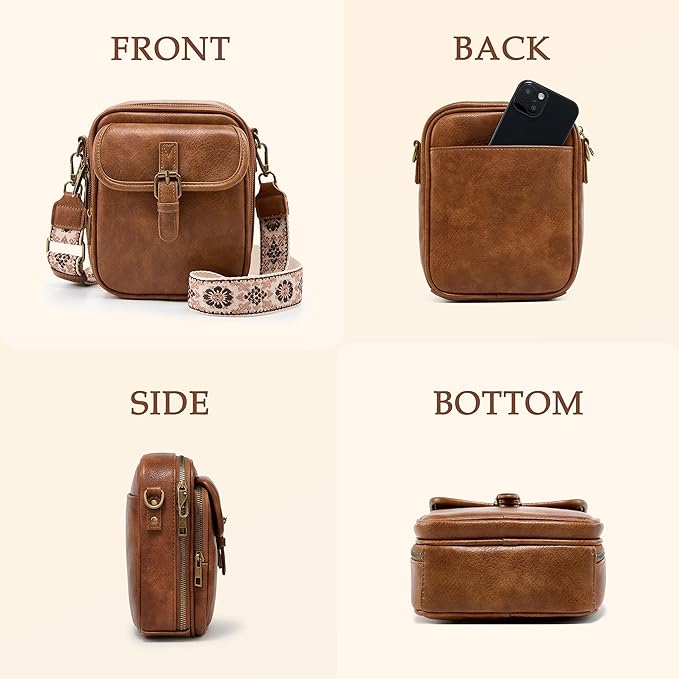 Small Messenger Bag Vegan Leather Crossbody Bag for Women Men, Vintage Cross Body Shoulder Purse with Card Slots