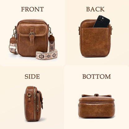Small Messenger Bag Vegan Leather Crossbody Bag for Women Men, Vintage Cross Body Shoulder Purse with Card Slots