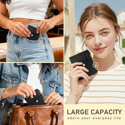 Jogjam Black Rfid Ladies Wallet, Small Slim Thin Compact Credit Card Women Wallet, PU Leather Bifold Cash Zipper Coin Pocket ID Window for Female