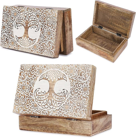 Ajuny Tree of Life Pattern Decorative Box Keepsake Trinket Holder Treasure Chest Jewelry Organizer for Necklaces Watch Storage Boxes Great for Gift- 8X5 Inch