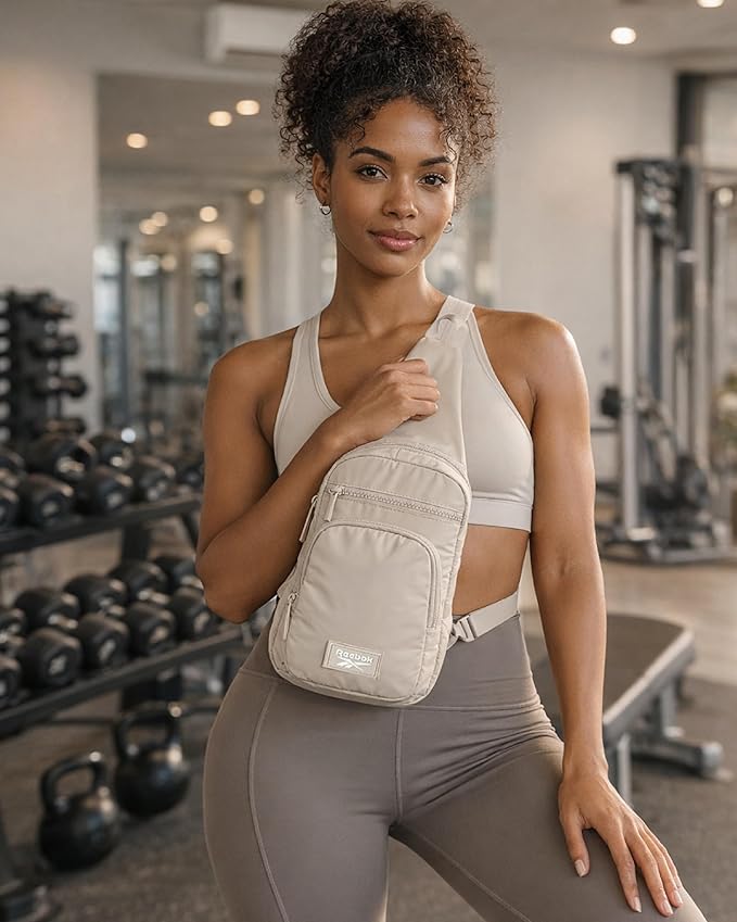 Reebok Unisex Crossbody Sling Bags – Compact Convertible Strap Cross Body Bag Travel Sling Bag - Gym & Travel Essential, Cosmos Stucco