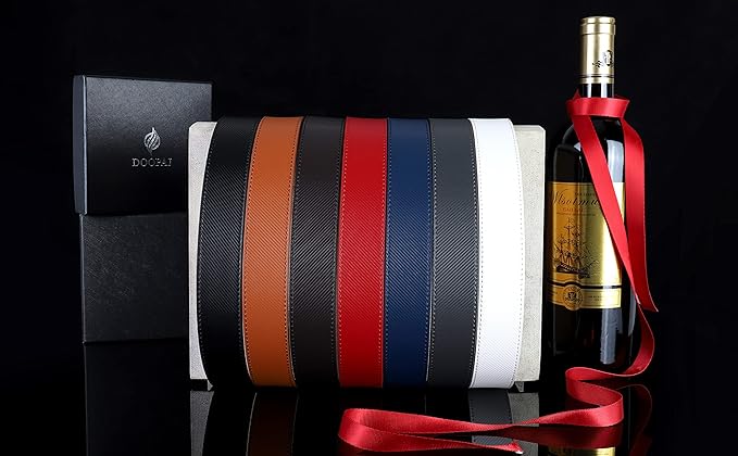 DOOPAI Men's 2 Pack Ratchet Dress Belt - Adjustable 1 3/8" Genuine Leather, Size Length Can Be Cut, With Gift Box