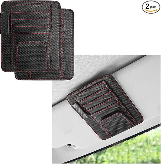 Augeny 2 PCS Car Sun Visor Organizer, Auto Visor Organizer and Storage, Registration and Document Holder, Vehicle Accessories for Sunglasses Document Card Pen Driver License (Carbon Fiber Red Line)