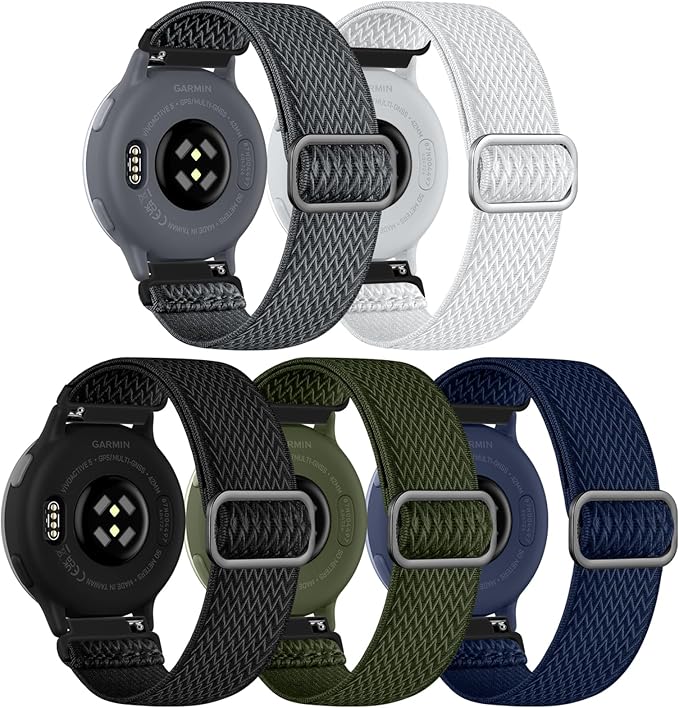 GEAK Stretchy Nylon Watch Bands Compatible with Garmin Venu Sq/Venu Sq 2/Venu 2 Plus, 20mm Loop Elastic Fabric Straps Compatible for Garmin Vivoactive 5 / Vivoactive 3 /Vivoactive 6 Women Men