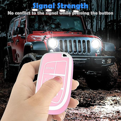 XIYANG TRADE for Jeep Key Fob Cover, Soft Full Protection Key Case Shell Compatible with Jeep Grand Cherokee Renegade Chrysler 200 300 Dodge RAM Durango Challenger Journey Dart Fiat Smart Key (Pink)
