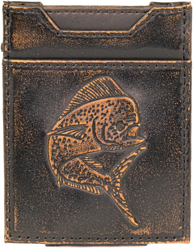 ZEP-PRO Dolphin Mahi-Mahi Burnished Leather Magnetic Front Pocket Wallet, Slim Stylish for Men