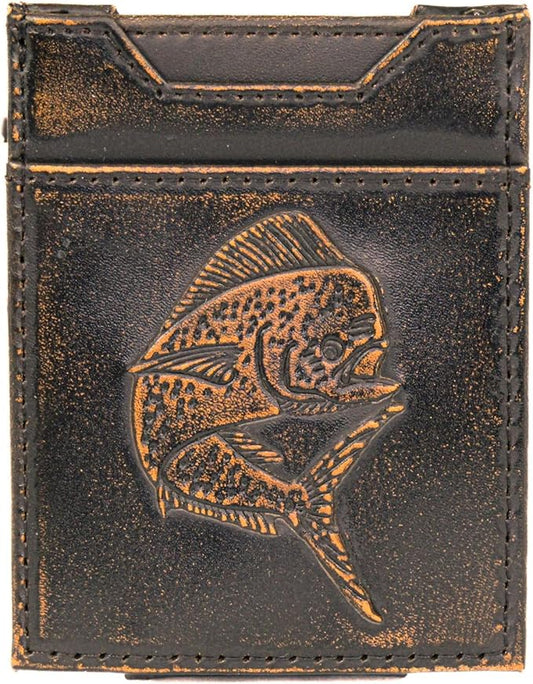 ZEP-PRO Dolphin Mahi-Mahi Burnished Leather Magnetic Front Pocket Wallet, Slim Stylish for Men