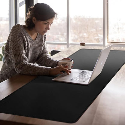 Cacoy 59" x 20" Leather Desk Mat Desk Pad Blotter, Extra Large Desk Cover Mat Protector & Large Gaming Mouse Pad, Waterproof PU Leather Computer Keyboard Mat Desk Accessories for Office & Home, Black