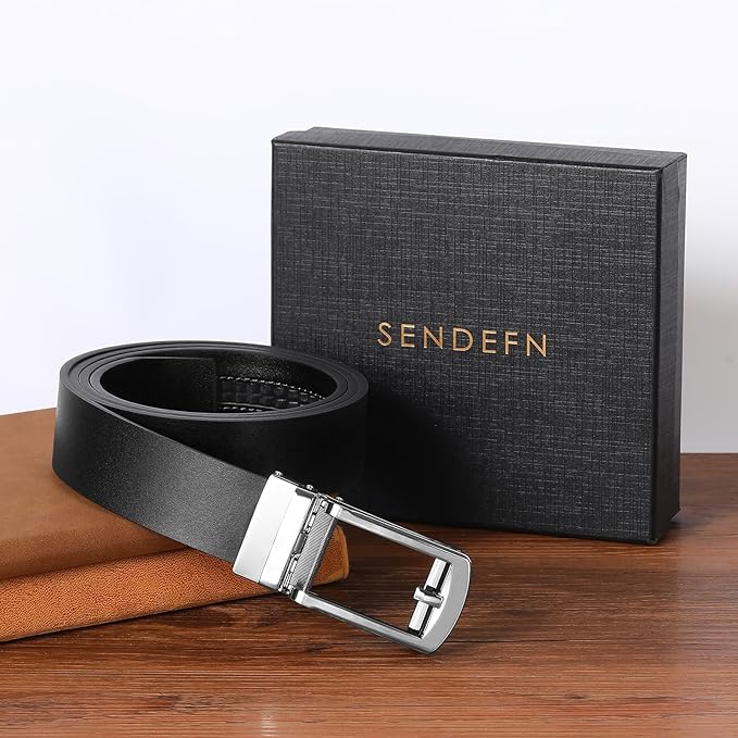 SENDEFN Men's Leather Dress Casual Belt 1 3/8" Automatic Adjustable Click Buckle Belts with Gift Box