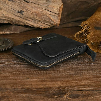 Le'aokuu Mens Genuine Leather Small Messenger Shoulder Satchel Phone Pouch Belt Waist Bag Pack