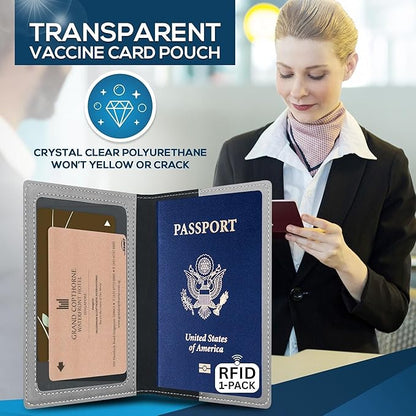 Ciana Passport Holder for Travel – PU Leather Passport Cover and Card Holder for Men & Women – Slim Passport Holder with Card Protector Slot, Travel Must Haves (Gray)