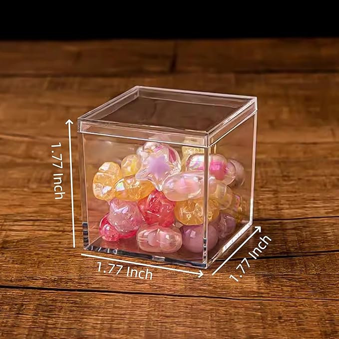 Acrylic box with Lid Clear 4 Pack Small Clear Acrylic Square Cube Plastic Storage Box 1.77x1.77x1.77Inch/45X45X45mm for Birthday Valentine's Day Party Favor Candy Jewelry Box