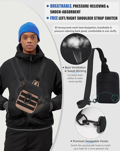 Peicees Small Anti Theft Sling Bag for Men, Tactical Inspired Waterproof Utility EDC Mini Crossbody Chest Bag for Travel Work Sport (Black)