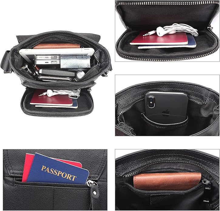Augus Leather Messenger Crossbody Shoulder Bag for Men Work Business Casual Adjustable straps With YKK Metal Zipper