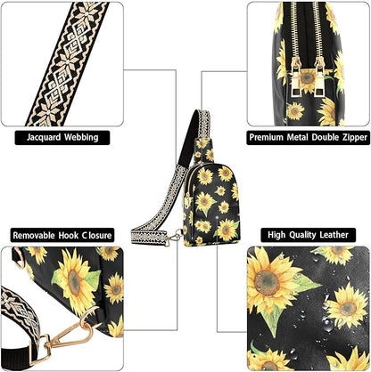 ZAZYXTJ Sunflower Crossbody Sling Bag for Women Leather Small Chest Bag Adjustable Straps Daypack for Travel Sport Hiking