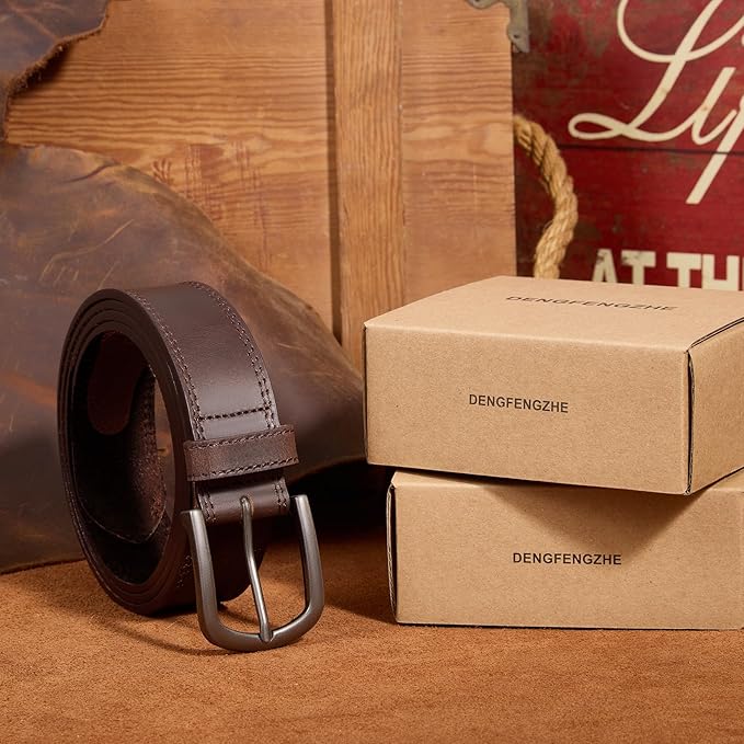 Men's Full Grain Leather Belt for Everyday Casual Jeans, 1.5" Handmade Men Leather Belts with Gift Box